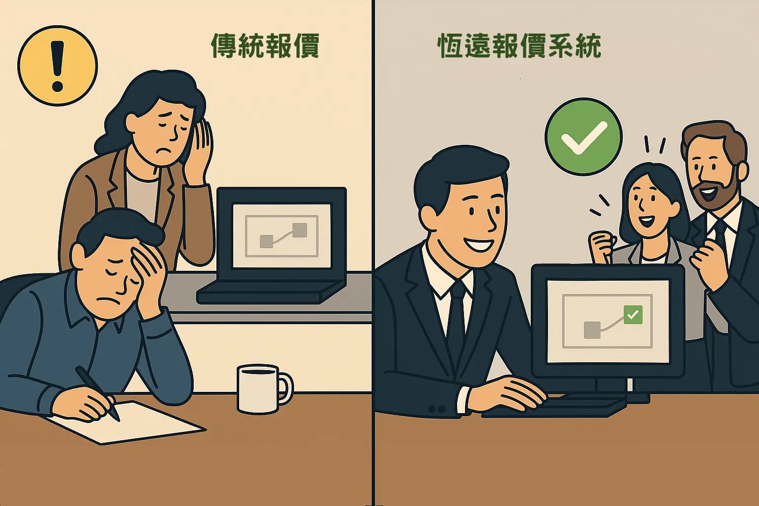 使用恆遠報價系統前後對比