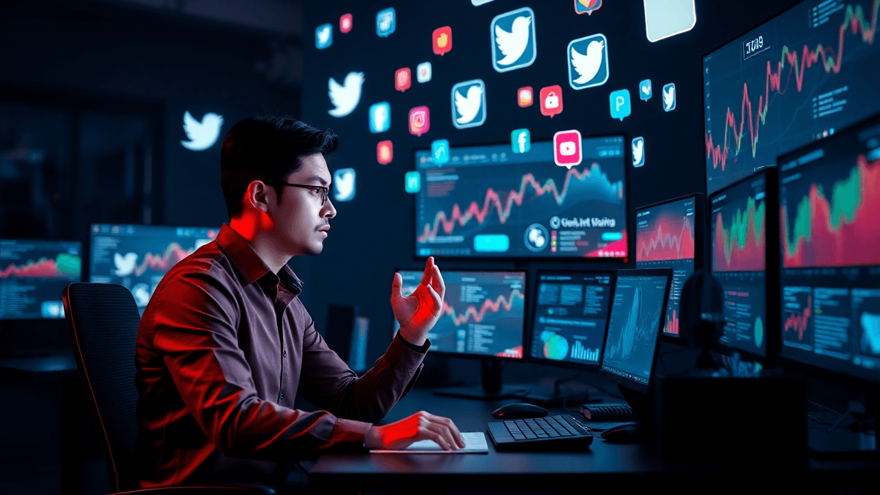 Q D A young entrepreneur sitting at a desk full of dig 8cbb e b5 be2b cbea