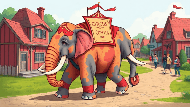 Q D Colorful circus elephant walking in a small town w bfab9735 e3e8 45fa b2c5 ade41dfc9c1d